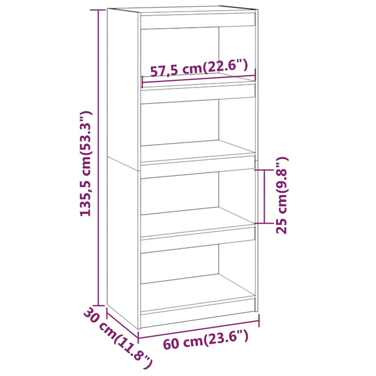 Boekenkast/kamerscherm 60x30x135,5 cm grenenhout honingbruin MeubelReus