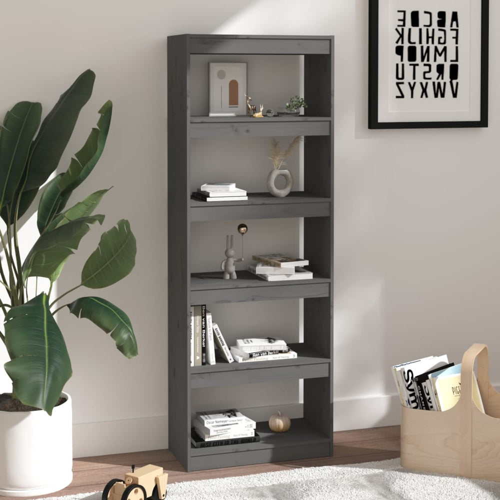 Boekenkast/kamerscherm 60x30x167,5 cm massief grenenhout grijs MeubelReus