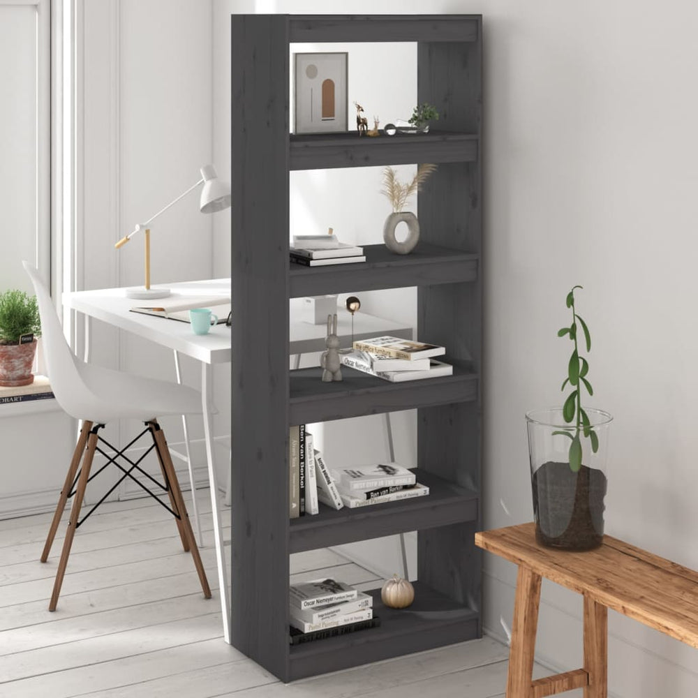 Boekenkast/kamerscherm 60x30x167,5 cm massief grenenhout grijs MeubelReus