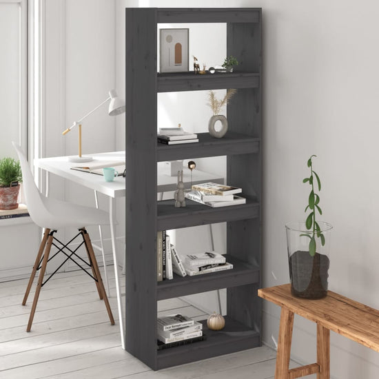 Boekenkast/kamerscherm 60x30x167,5 cm massief grenenhout grijs MeubelReus