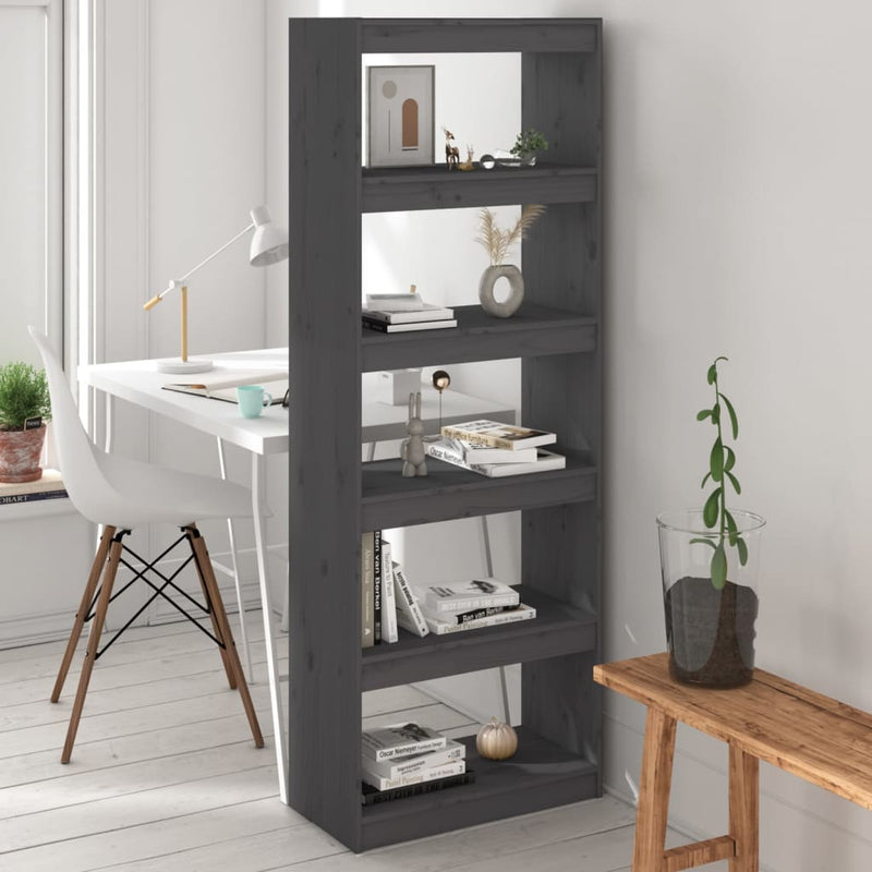 Boekenkast/kamerscherm 60x30x167,5 cm massief grenenhout grijs MeubelReus