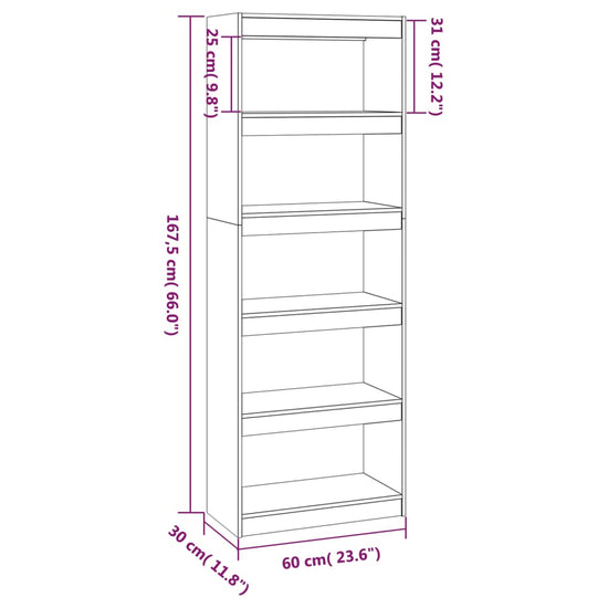 Boekenkast/kamerscherm 60x30x167,5 cm grenenhout honingbruin MeubelReus