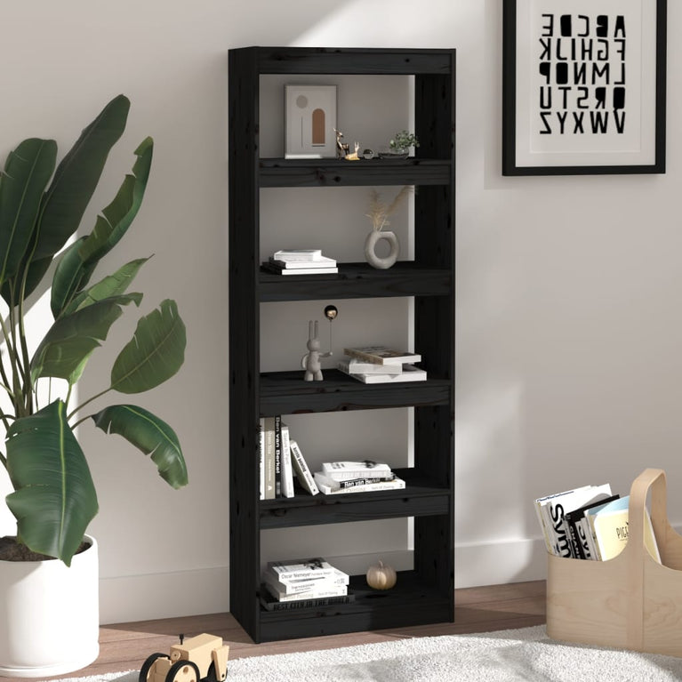 Boekenkast/kamerscherm 60x30x167,5 cm massief grenenhout zwart MeubelReus