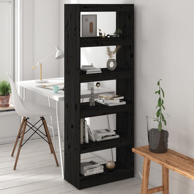 Boekenkast/kamerscherm 60x30x167,5 cm massief grenenhout zwart MeubelReus