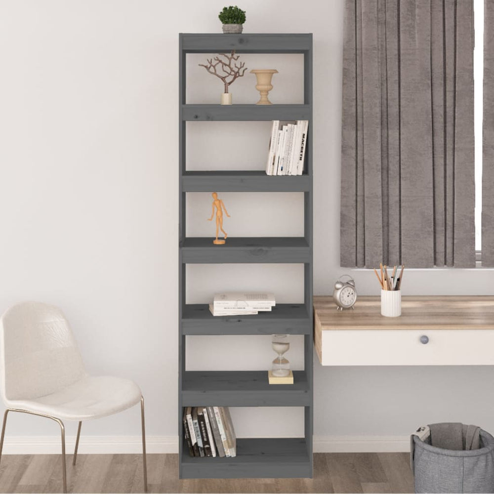 Boekenkast/kamerscherm 60x30x199,5 cm massief grenenhout grijs MeubelReus