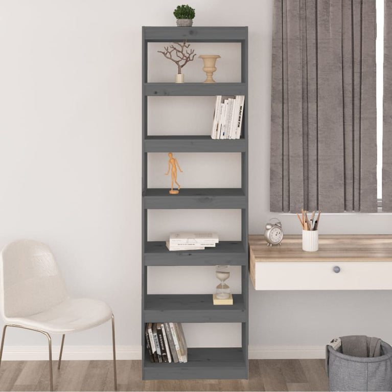 Boekenkast/kamerscherm 60x30x199,5 cm massief grenenhout grijs MeubelReus