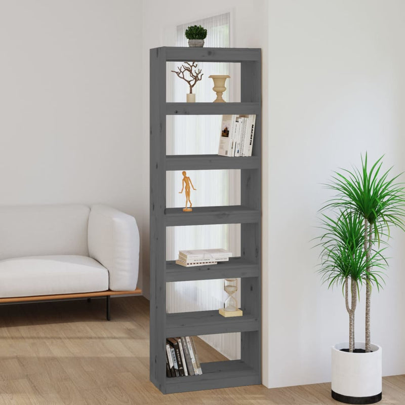 Boekenkast/kamerscherm 60x30x199,5 cm massief grenenhout grijs MeubelReus