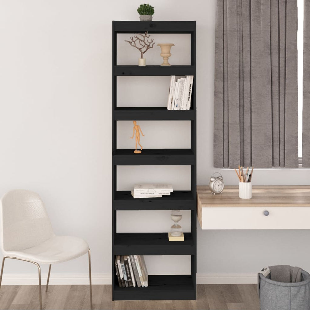 Boekenkast/kamerscherm 60x30x199,5 cm massief grenenhout zwart MeubelReus