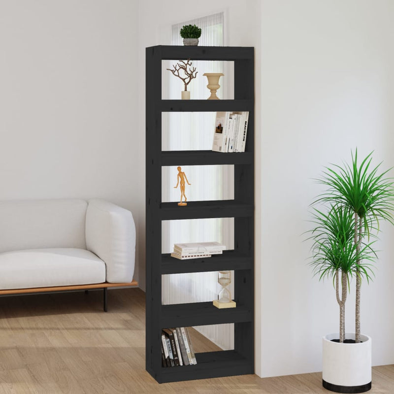 Boekenkast/kamerscherm 60x30x199,5 cm massief grenenhout zwart MeubelReus