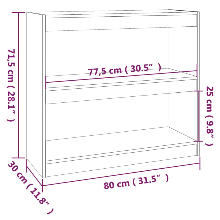 Boekenkast/kamerscherm 80x30x71,5 cm massief grenenhout wit MeubelReus