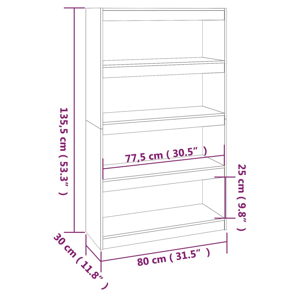 Boekenkast/kamerscherm 80x30x135,5 cm massief grenenhout MeubelReus