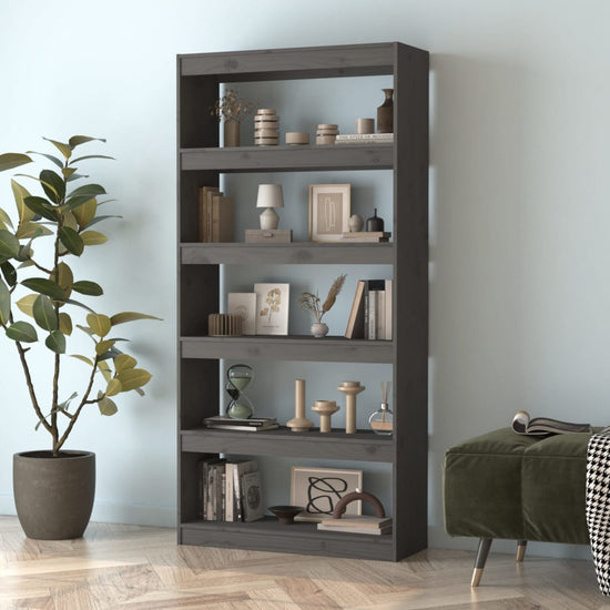 Boekenkast/kamerscherm 80x30x167,4 cm massief grenenhout grijs MeubelReus