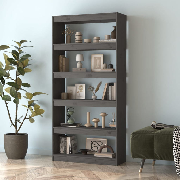 Boekenkast/kamerscherm 80x30x167,4 cm massief grenenhout grijs MeubelReus