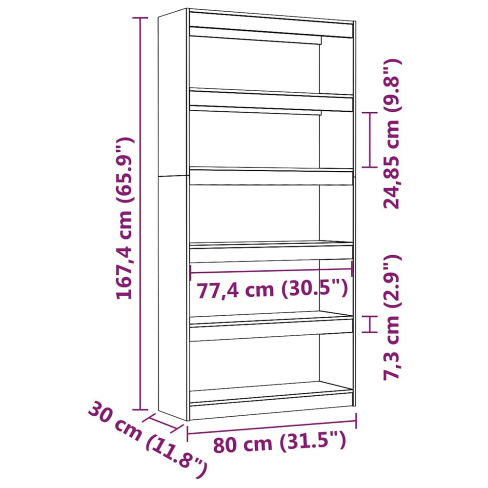 Boekenkast/kamerscherm 80x30x167,4 cm massief grenenhout grijs MeubelReus