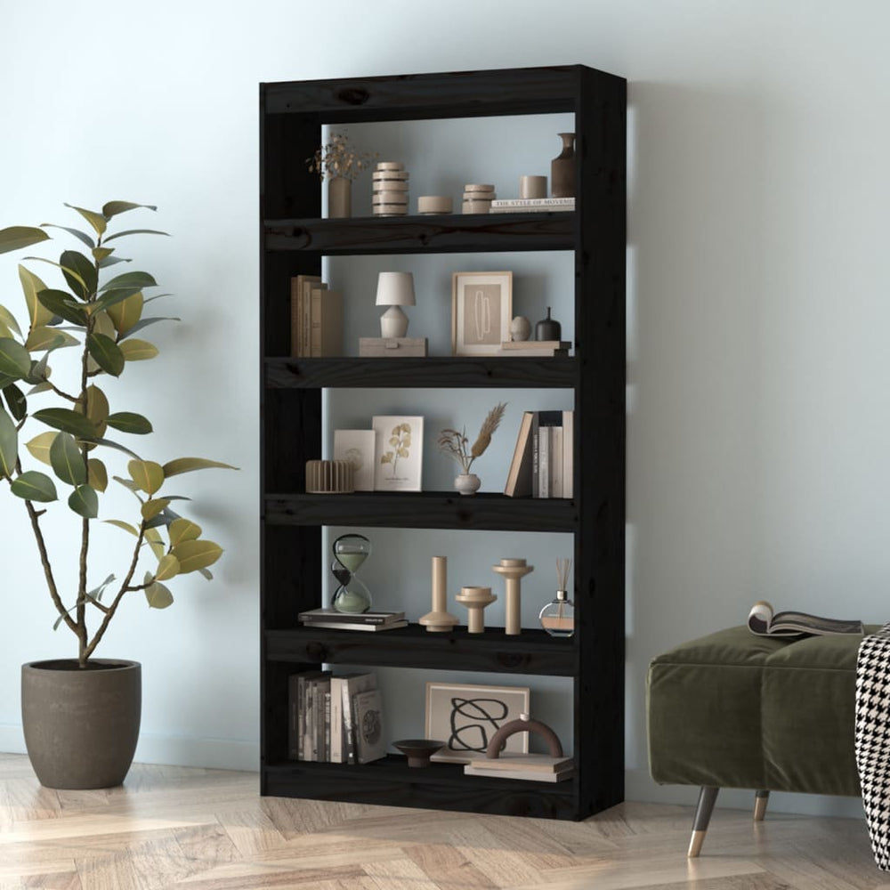 Boekenkast/kamerscherm 80x30x167,4 cm massief grenenhout zwart MeubelReus