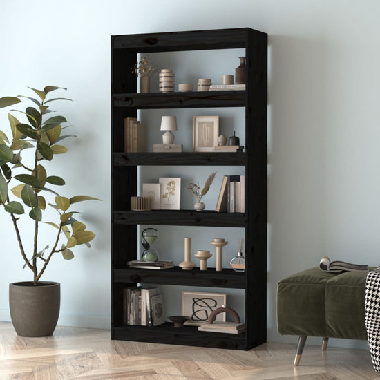 Boekenkast/kamerscherm 80x30x167,4 cm massief grenenhout zwart MeubelReus
