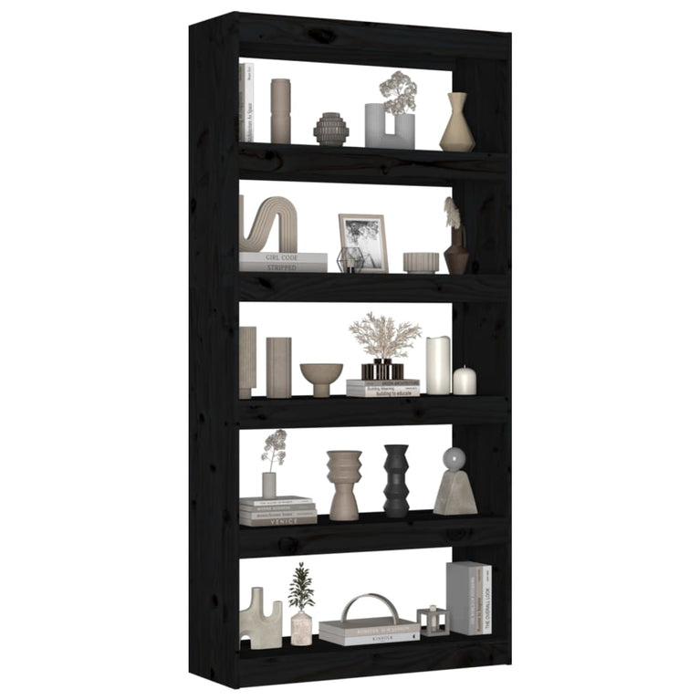 Boekenkast/kamerscherm 80x30x167,4 cm massief grenenhout zwart MeubelReus