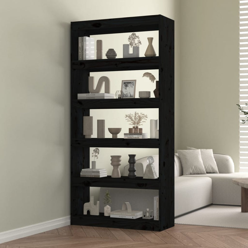Boekenkast/kamerscherm 80x30x167,4 cm massief grenenhout zwart MeubelReus