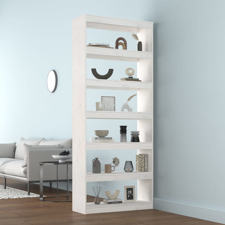 Boekenkast/kamerscherm 80x30x199,5 cm massief grenenhout wit MeubelReus