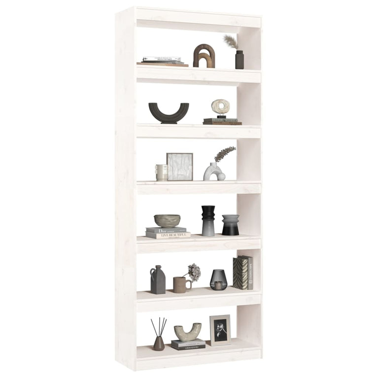 Boekenkast/kamerscherm 80x30x199,5 cm massief grenenhout wit MeubelReus