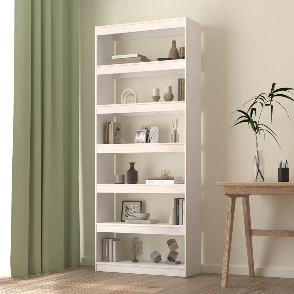 Boekenkast/kamerscherm 80x30x199,5 cm massief grenenhout wit MeubelReus
