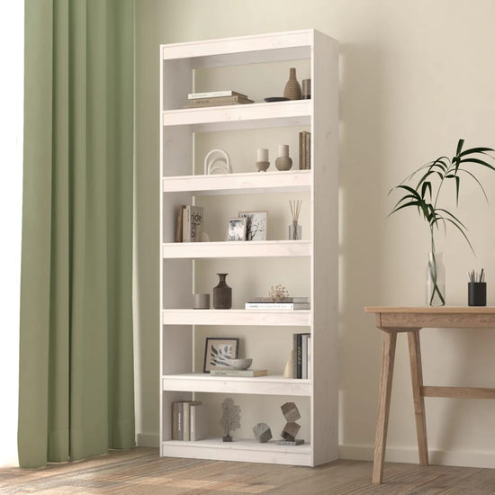 Boekenkast/kamerscherm 80x30x199,5 cm massief grenenhout wit MeubelReus
