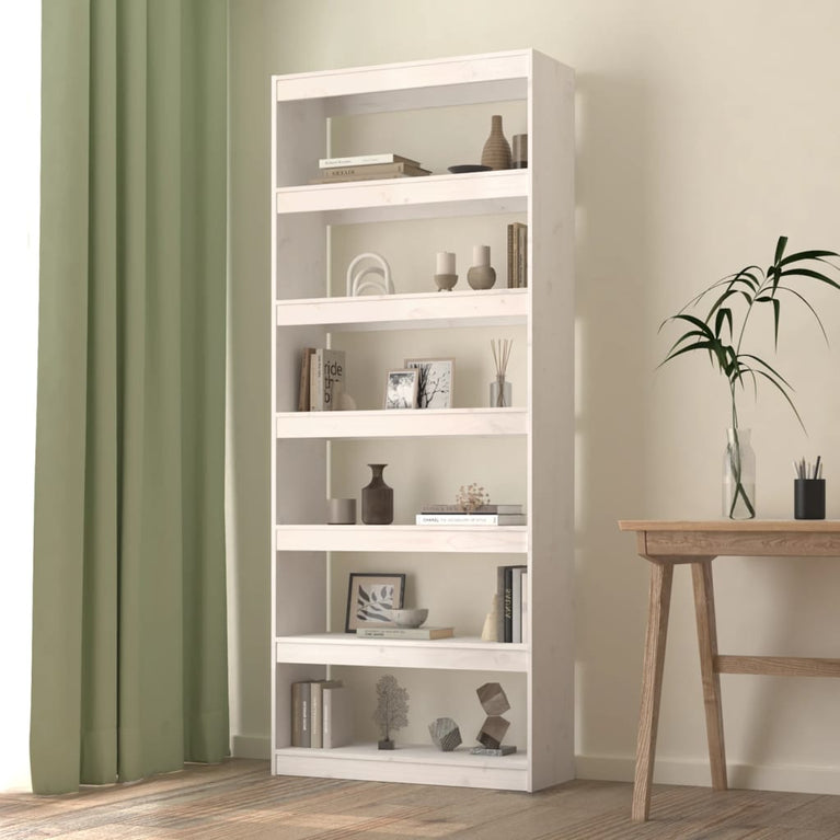 Boekenkast/kamerscherm 80x30x199,5 cm massief grenenhout wit MeubelReus