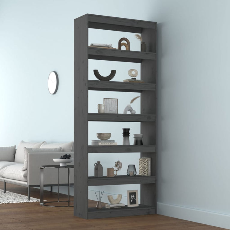 Boekenkast/kamerscherm 80x30x199,5 cm massief grenenhout grijs MeubelReus