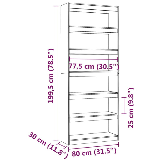 Boekenkast/kamerscherm 80x30x199,5 cm massief grenenhout grijs MeubelReus