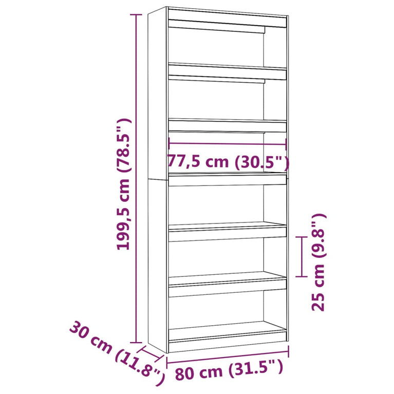 Boekenkast/kamerscherm 80x30x199,5 cm massief grenenhout grijs MeubelReus