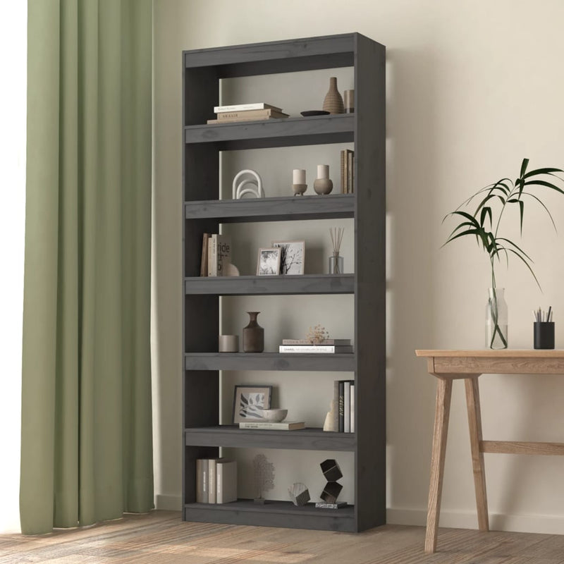 Boekenkast/kamerscherm 80x30x199,5 cm massief grenenhout grijs MeubelReus