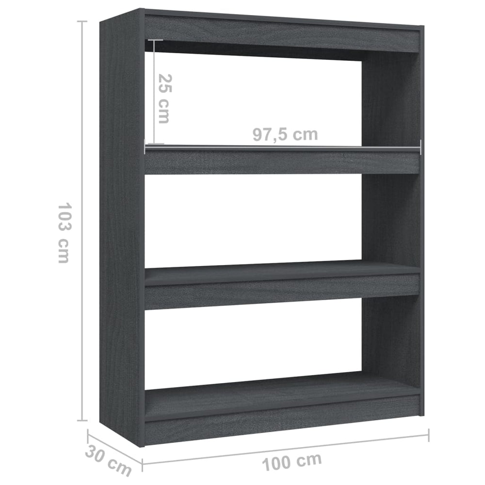 Boekenkast/kamerscherm 100x30x103 cm massief grenenhout grijs MeubelReus