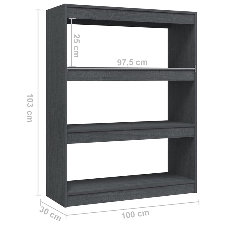 Boekenkast/kamerscherm 100x30x103 cm massief grenenhout grijs MeubelReus
