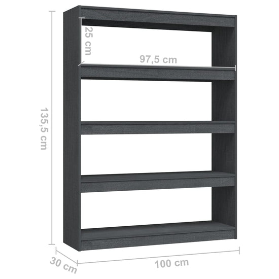 Boekenkast/kamerscherm 100x30x135,5 cm massief grenenhout grijs MeubelReus