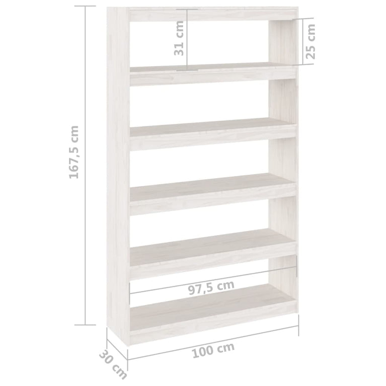 Boekenkast/kamerscherm 100x30x167,5 cm massief grenenhout wit MeubelReus