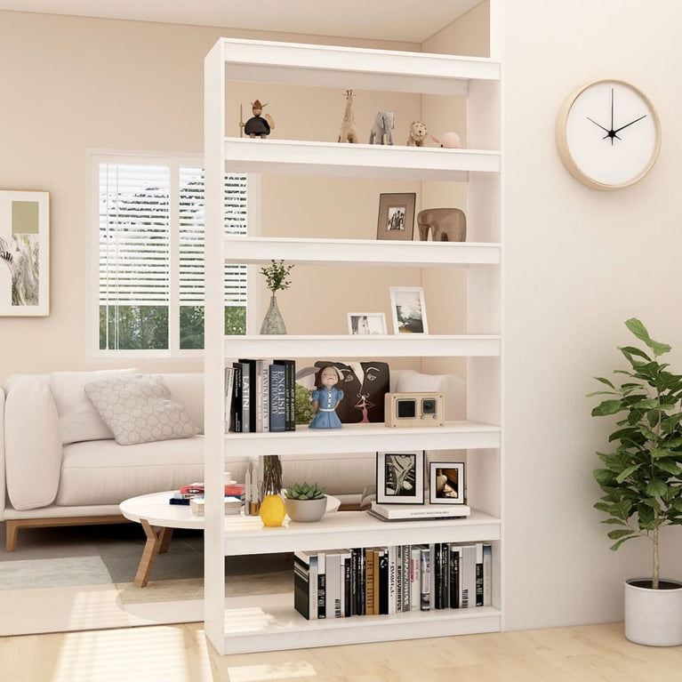 Boekenkast/kamerscherm 100x30x200 cm massief grenenhout wit