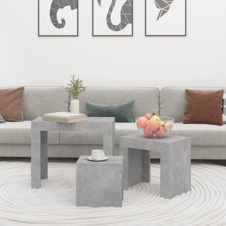 3-delige Salontafelset spaanplaat betongrijs MeubelReus