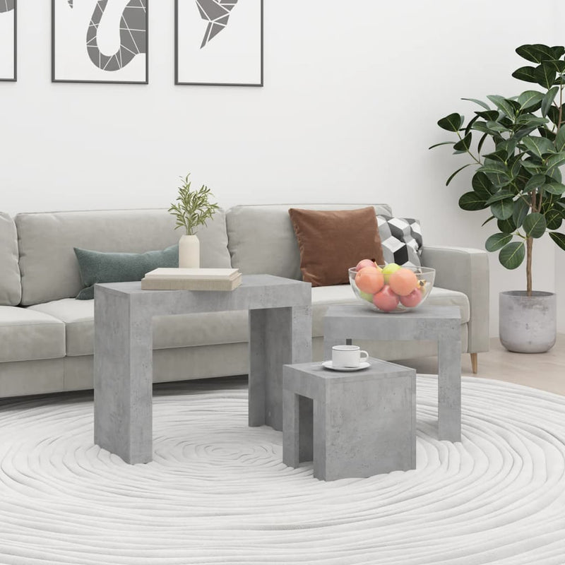 3-delige Salontafelset spaanplaat betongrijs MeubelReus