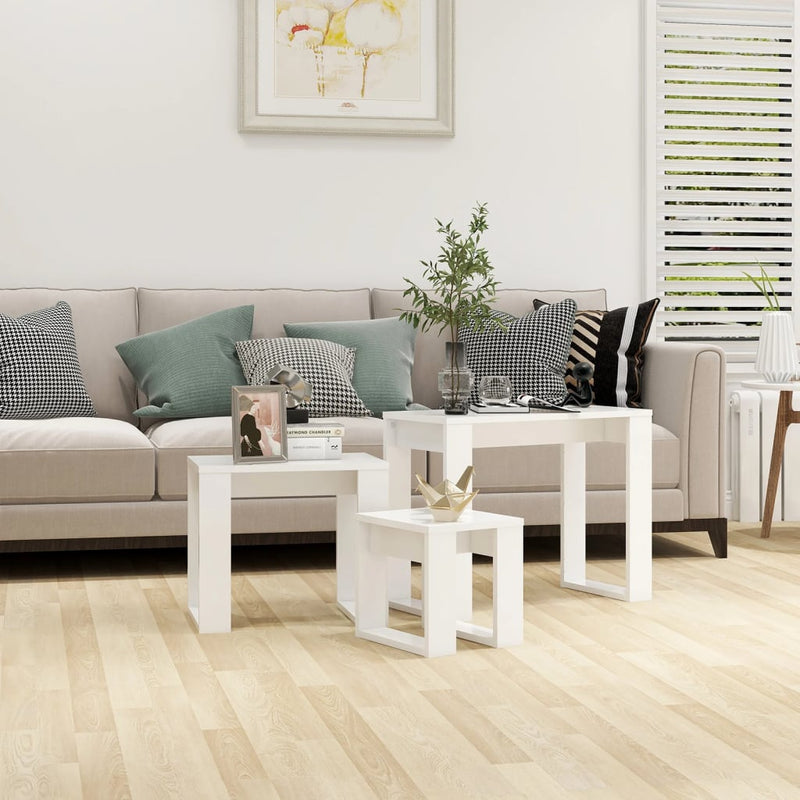 3-delige Tafeltjesset bewerkt hout wit MeubelReus