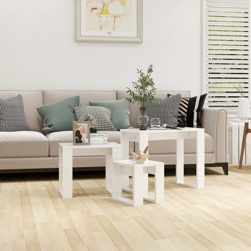 3-delige Tafeltjesset bewerkt hout hoogglans wit MeubelReus
