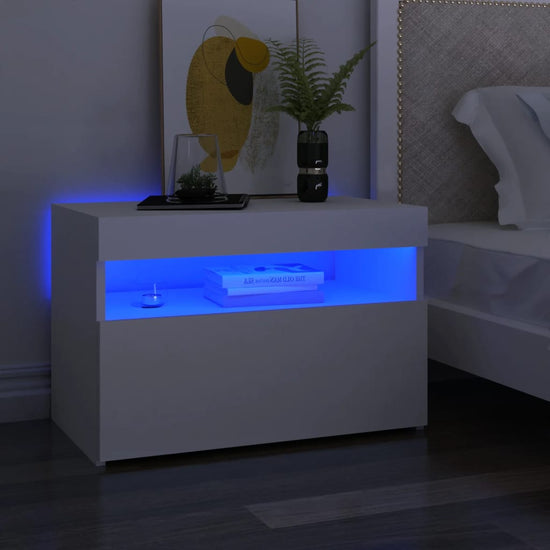 Nachtkastjes 2 st LED-verlichting 60x35x40 cm bewerkt hout wit MeubelReus