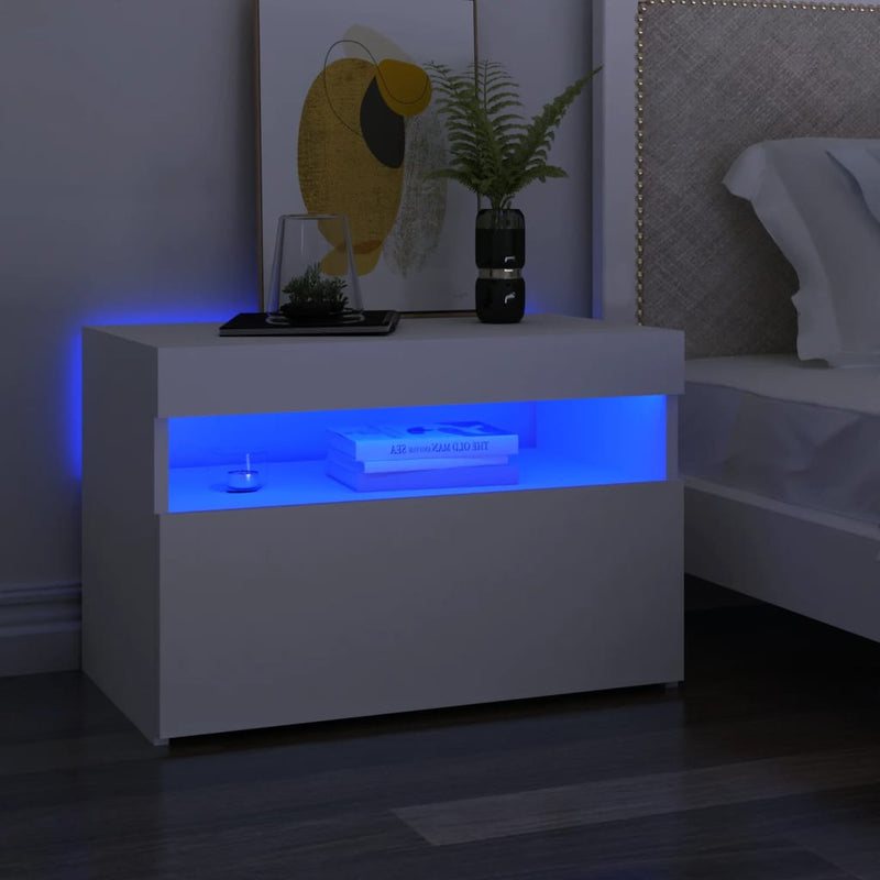 Nachtkastjes 2 st LED-verlichting 60x35x40 cm bewerkt hout wit MeubelReus
