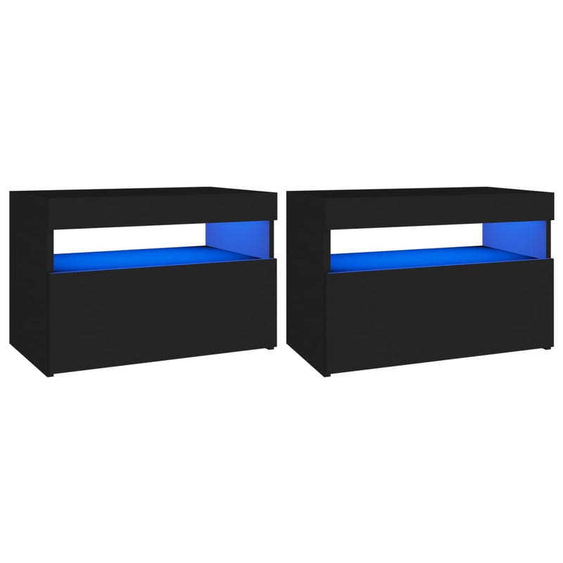 Nachtkastje 2 st LED-verlichting 60x35x40 cm bewerkt hout zwart MeubelReus