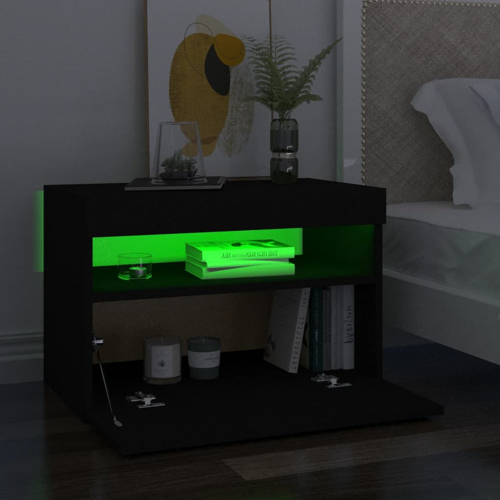 Nachtkastje 2 st LED-verlichting 60x35x40 cm bewerkt hout zwart MeubelReus