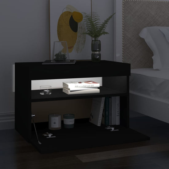 Nachtkastje 2 st LED-verlichting 60x35x40 cm bewerkt hout zwart MeubelReus