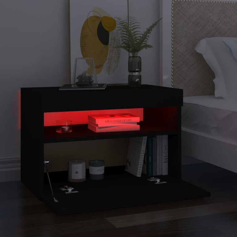 Nachtkastje 2 st LED-verlichting 60x35x40 cm bewerkt hout zwart MeubelReus
