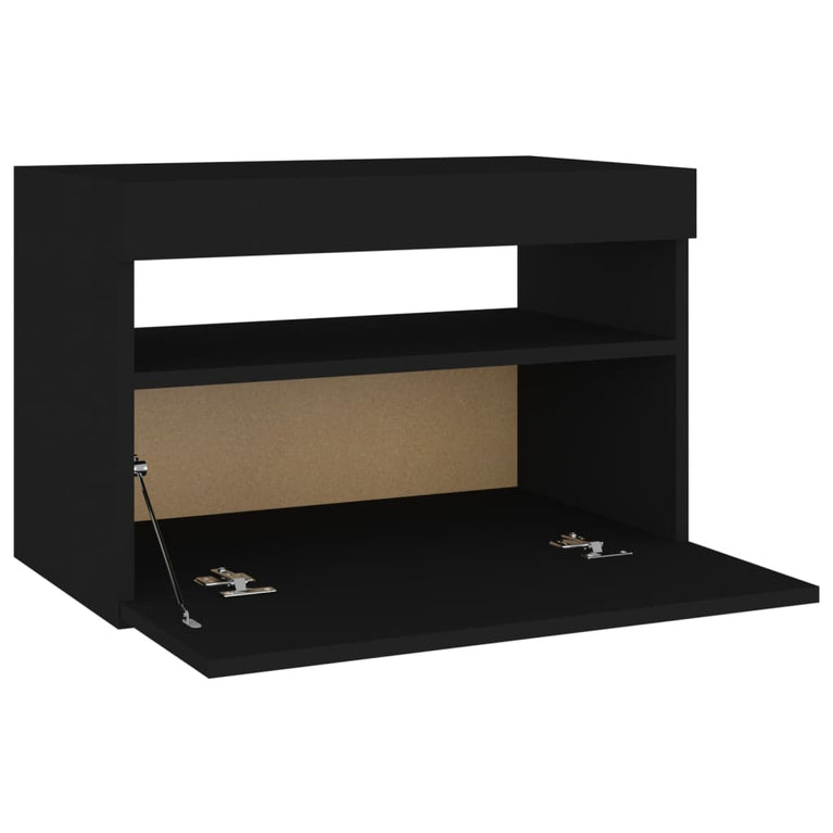 Nachtkastje 2 st LED-verlichting 60x35x40 cm bewerkt hout zwart MeubelReus