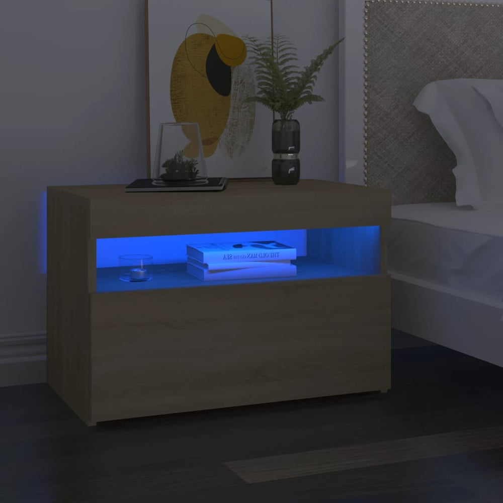 Nachtkastje LED-verlichting 60x35x40 cm bewerkt hout sonoma eik MeubelReus