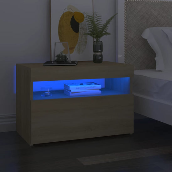 Nachtkastje LED-verlichting 60x35x40 cm bewerkt hout sonoma eik MeubelReus