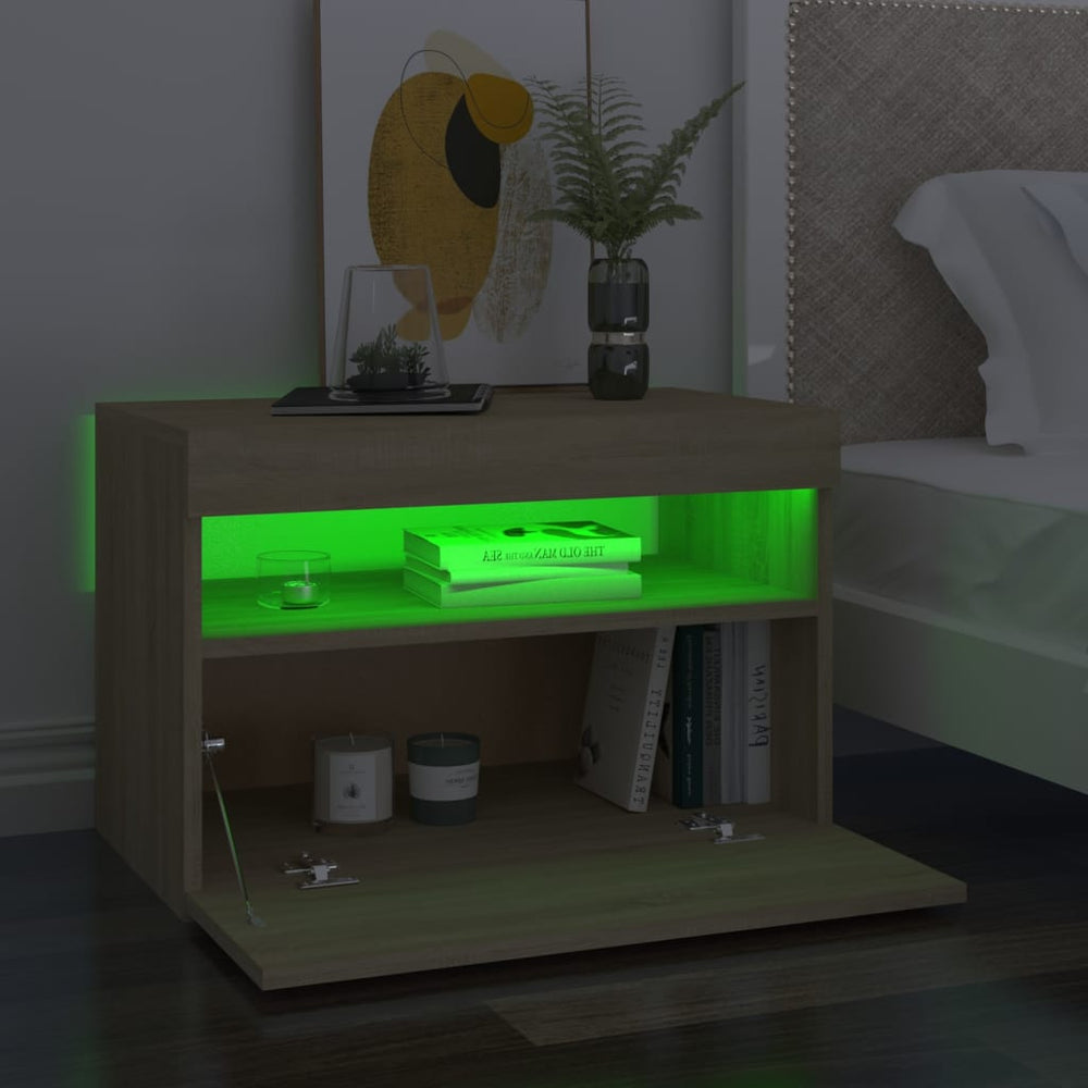 Nachtkastjes 2 st LED-verlichting 60x35x40 cm sonoma eikenkleur MeubelReus